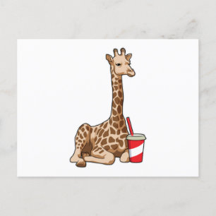 Giraffe met Drink Briefkaart