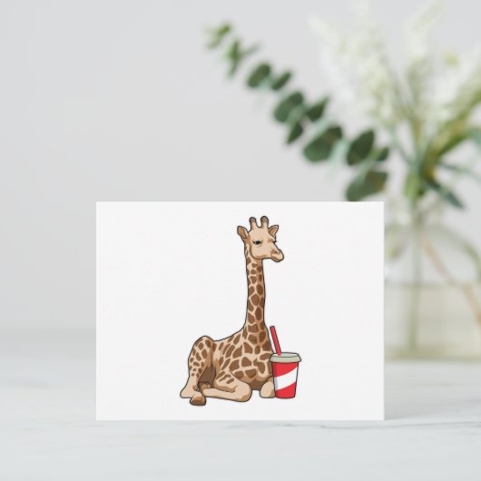Giraffe met Drink Briefkaart (Staand voorkant)