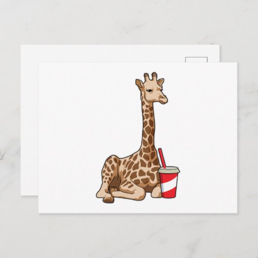 Giraffe met Drink Briefkaart (Voorkant / Achterkant)