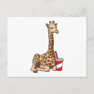 Giraffe met Drink Briefkaart