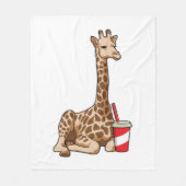 Giraffe met Drink Fleece Deken (Voorkant)