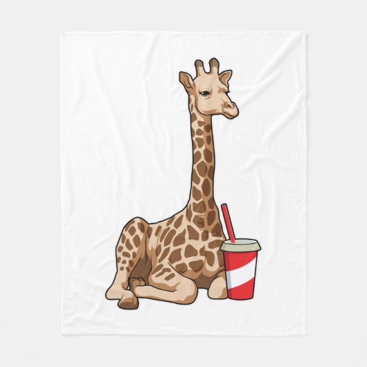 Giraffe met Drink Fleece Deken (Voorkant)
