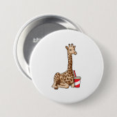 Giraffe met Drink Ronde Button 7,6 Cm (Voorkant /achterkant)