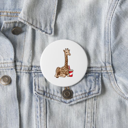 Giraffe met Drink Ronde Button 7,6 Cm (In situ)