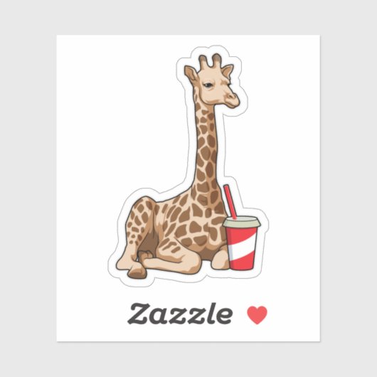 Giraffe met Drink Sticker (Vel)