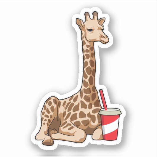 Giraffe met Drink Sticker (Voorkant)