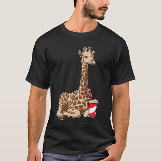 Giraffe met Drink T-shirt (Voorkant)