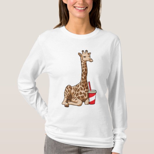 Giraffe met Drink T-shirt (Voorkant)