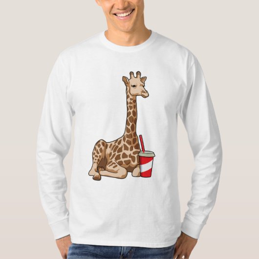 Giraffe met Drink T-shirt (Voorkant)