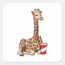 Giraffe met Drink Vierkante Sticker