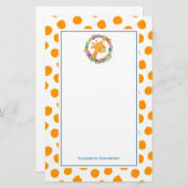 Giraffe met een bloemenkrans op Oranje plekken Briefpapier (Voorkant / Achterkant)