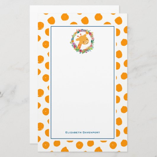 Giraffe met een bloemenkrans op Oranje plekken Briefpapier (Voorkant / Achterkant)