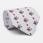 Giraffe met een bril die roze kauwgom blaast stropdas (Opgerold)