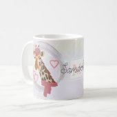 Giraffe met een bril en een rode bes. koffiemok (Voorkant links)