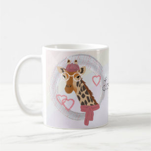 Giraffe met een bril en een rode bes. koffiemok