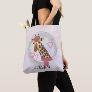 Giraffe met een bril en een rode bes tote bag