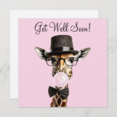 Giraffe met een bril, hoge hoed, kauwgom Get Well (Voorkant / Achterkant)