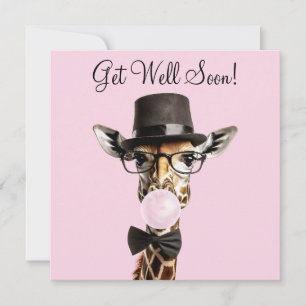 Giraffe met een bril, hoge hoed, kauwgom Get Well