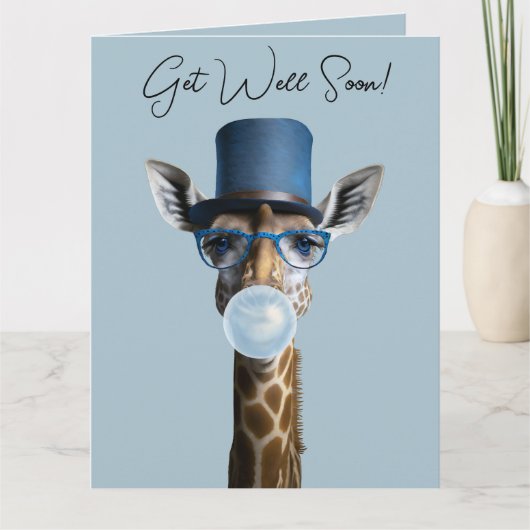 Giraffe met een bril, hoge hoed, kauwgom Get Well Kaart (Voorkant)