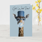 Giraffe met een bril, hoge hoed, kauwgom Get Well Kaart (Gele Bloem)
