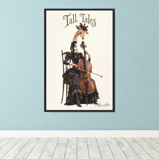 Giraffe met een cello canvas afdruk (Insitu (Houten vloer))