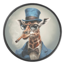 Giraffe met een hoge hoed die een sigaar rookt hockey puck