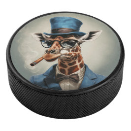 Giraffe met een hoge hoed die een sigaar rookt hockey puck
