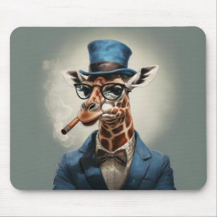 Giraffe met een hoge hoed die een sigaar rookt muismat