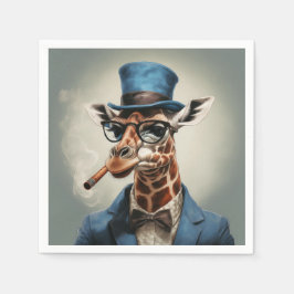 Giraffe met een hoge hoed die een sigaar rookt servet