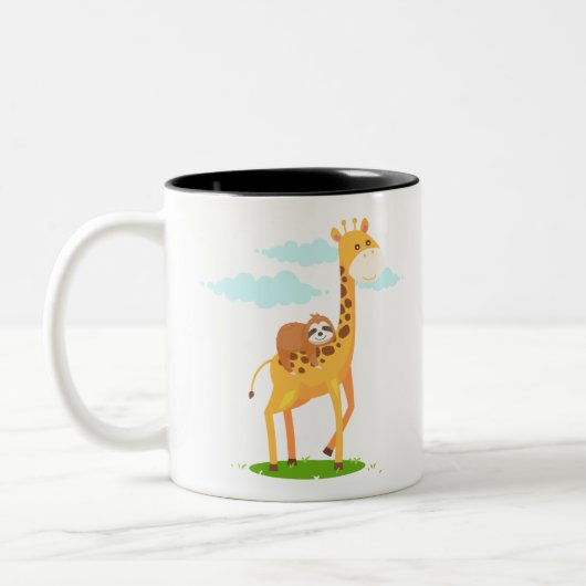 Giraffe met een kleine grappigheidstoets voor kind tweekleurige koffiemok (Links)