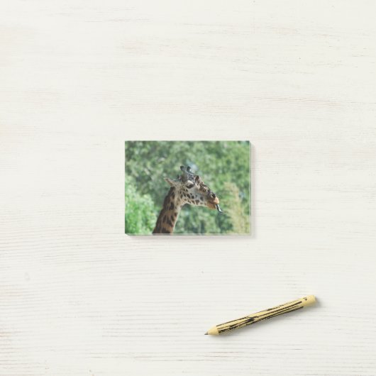 Giraffe met een lange tong post-it® notes (Op bureau)