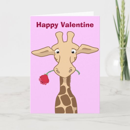 Giraffe met een Roze Kaart van Valentijn (Voorkant)