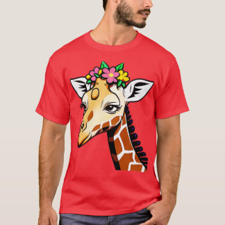 Giraffe met een schattige cartoon van de bloemkroo t-shirt
