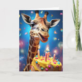 Giraffe met een verjaardagstaart - Kaart (Voorkant)