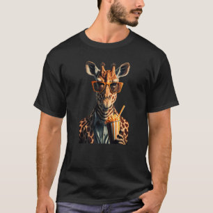 Giraffe met eetlustremming popcorn met glasse t-shirt