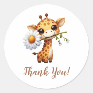 Giraffe met enkele zonnebloem dank u ronde sticker