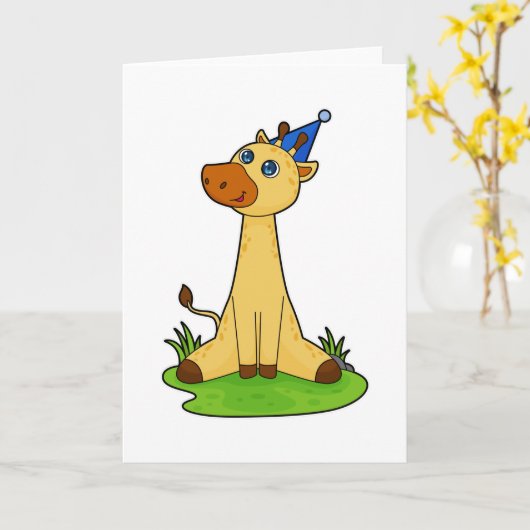 Giraffe met feesthoed kaart (Gele Bloem)