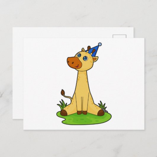 Giraffe met feestmuts briefkaart (Voorkant / Achterkant)