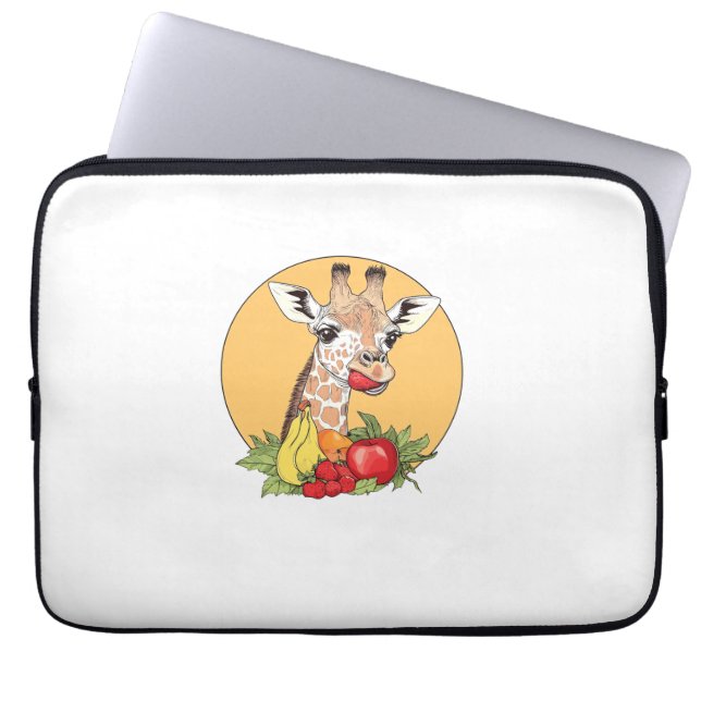 Giraffe met fruitillustratie Fun Vibes Laptop Sleeve (Voorkant)