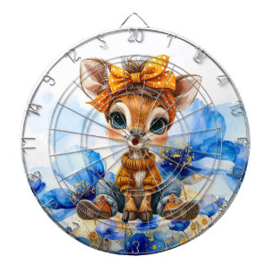 Giraffe met gestippelde strik blauwe papavers dartbord