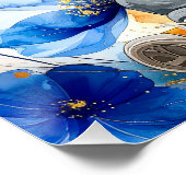 Giraffe met gestippelde strik blauwe papavers perfect poster (Hoek)