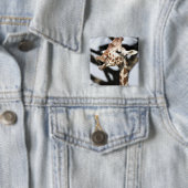 Giraffe met grappig gezicht, reticulated, San Fran Vierkante Button 5,1 Cm (In situ)