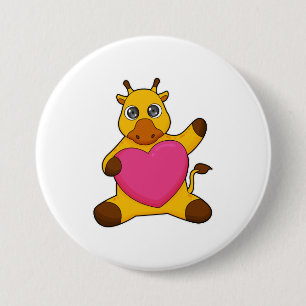 Giraffe met hart ronde button 7,6 cm