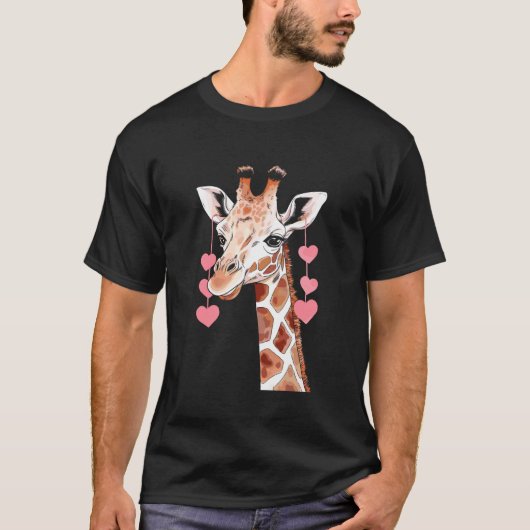 Giraffe met Hartballonnen Aquarelontwerp T-shirt (Voorkant)