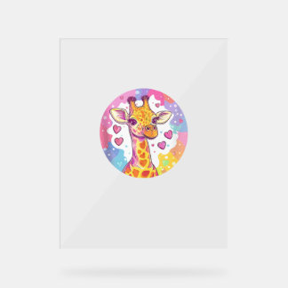 Giraffe Met Hartjes Schattig Kleurrijk Liefde  Acryl Bord