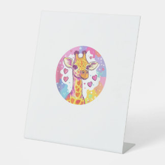 Giraffe Met Hartjes Schattig Kleurrijk Liefde  Reclamebord Met Voetstuk
