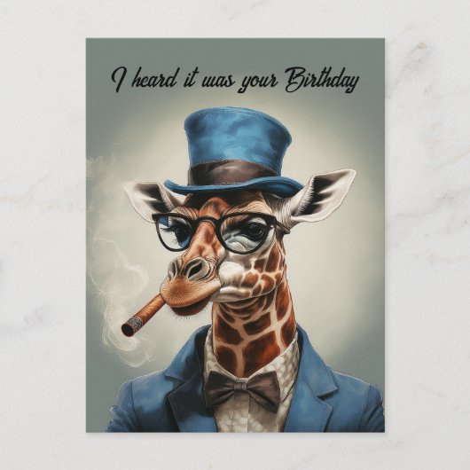Giraffe met hoed en jas Gefeliciteerd verjaardag Briefkaart (Voorkant)