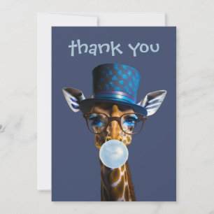 Giraffe met hoge hoed blauwe bubblegum bedankkaart