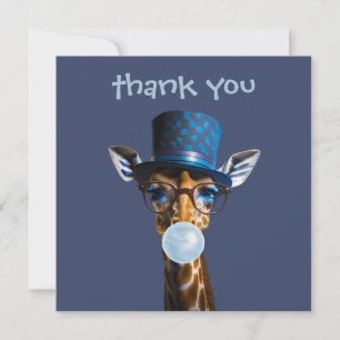 Giraffe met hoge hoed blauwe bubblegum bedankkaart