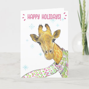 Giraffe met kerst sjaal Mooie leuke dieren kunst Feestdagen Kaart